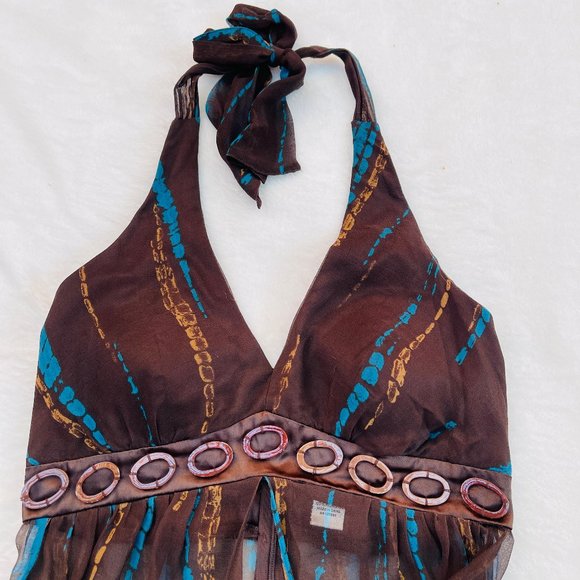 Robbie Bee VINTAGE 1970s tie dye Silk Halter Maxi boho Dress Burning Man Rave - Picture 13 of 14